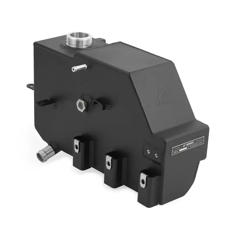 Black metal coolant reservoir from Mishimoto 11-19 Ford 6.7L Powerstroke expansion tank kit