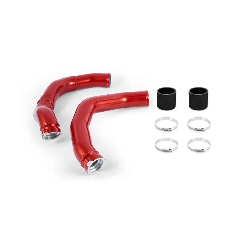 Red aluminum intercooler pipe kit with black couplers and silver clamps for BMW F80 M3/M4