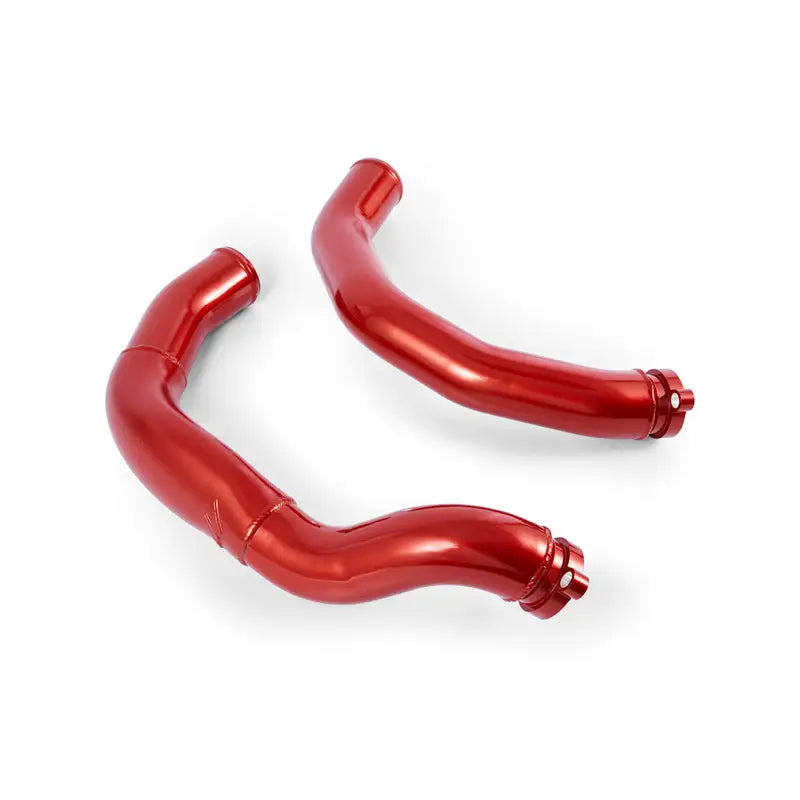 Red metal intercooler pipes from Mishimoto F80 M3/M4 intercooler pipe kit in Sakhir Orange
