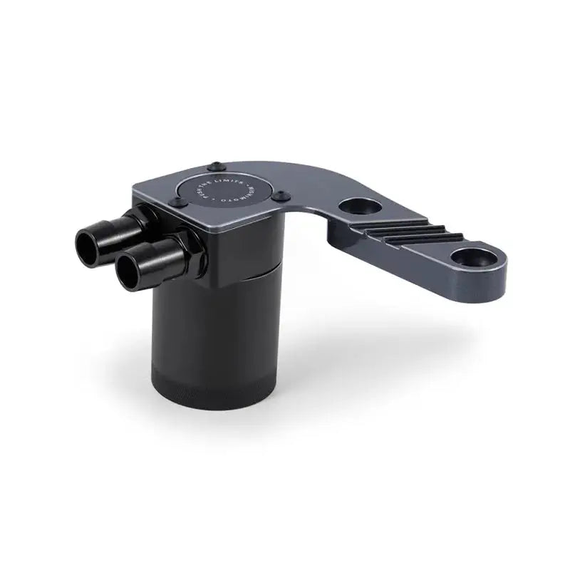 Black and gray Mishimoto baffled oil catch can for BMW F8X M3/M4 with mount bracket