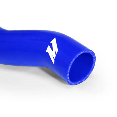 Blue silicone coolant hose with white Mishimoto logo for Dodge 5.9L Cummins hose kit