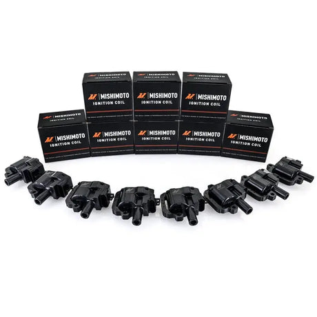 Black ignition coil set and boxes for Mishimoto 97-02 GM LS1 engine ignition coils