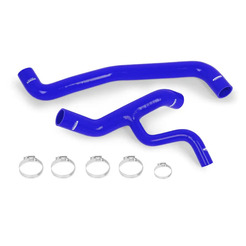 Blue silicone radiator hose with metal clamps from Mishimoto Ford F-150 radiator hose kit