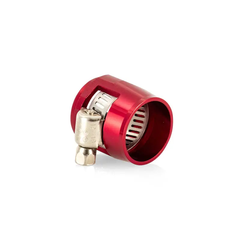 Red anodized mishimoto aluminum -6an hex finishers with hose clamp for automotive use