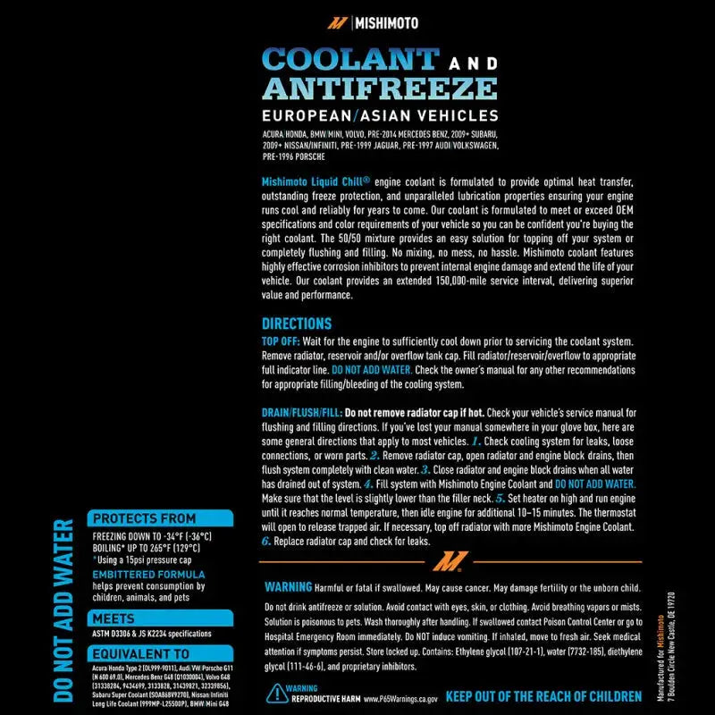 Mishimoto Liquid Chill EG Coolant European/Asian Vehicles Blue - Cooling