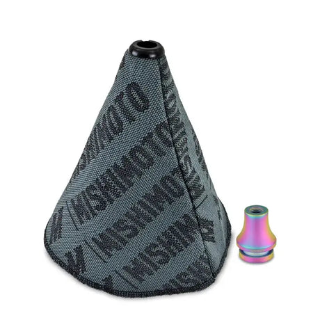 Gray fabric shift boot cover with rainbow metal adapter for M12x1.25 Neo gear shift