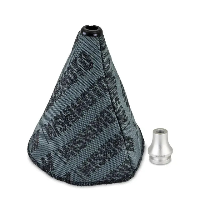 Gray fabric shift boot cover with metal adapter for Mishimoto Shift Boot Cover Bundle