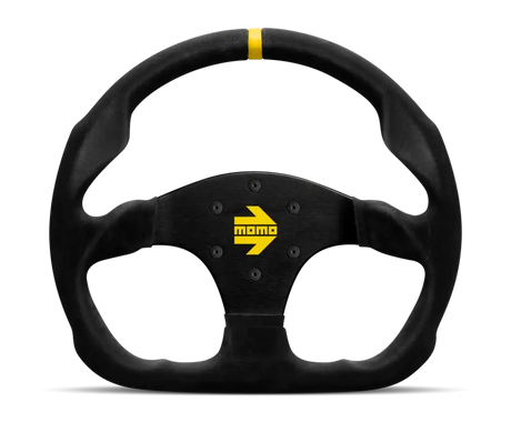 Momo MOD30 Steering Wheel 320 mm - Black Suede with Black Spokes and 1 Yellow Stripe