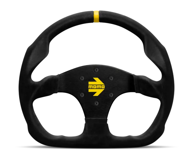 Momo MOD30 Steering Wheel 320 mm - Black Suede with Black Spokes and 1 Yellow Stripe
