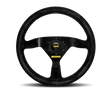 Momo MOD69 Steering Wheel 350 mm - Black Suede/Black Spokes, premium racing accessory.