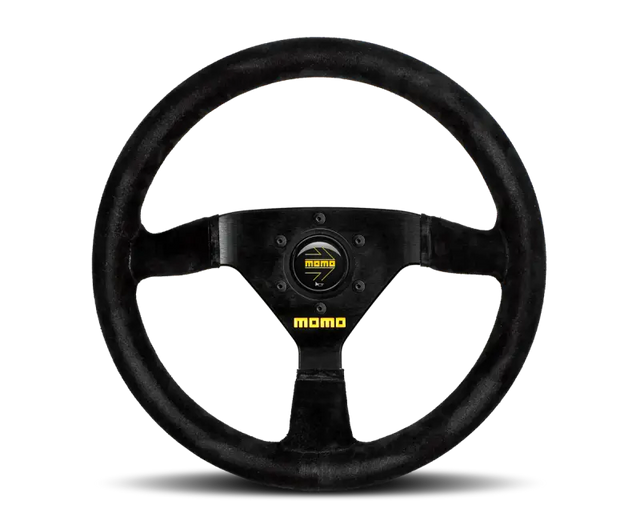 Momo MOD69 Steering Wheel 350 mm - Black Suede/Black Spokes, premium racing accessory.