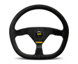 Momo MOD88 320 mm steering wheel, black suede grip, black spokes, premium racing design.