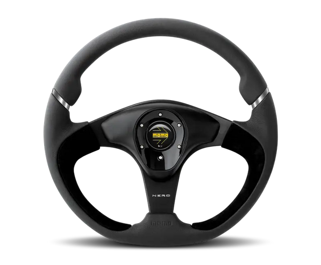 Momo Nero Steering Wheel 350 mm - Black Leather/Suede/Black Spokes - Truck & Automotive
