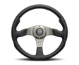 Momo Race Steering Wheel 350 mm - Black Leather, Anth Spokes, High-Performance Design.