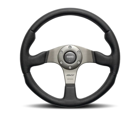 Momo Race Steering Wheel 350 mm - Black Leather, Anth Spokes, High-Performance Design.