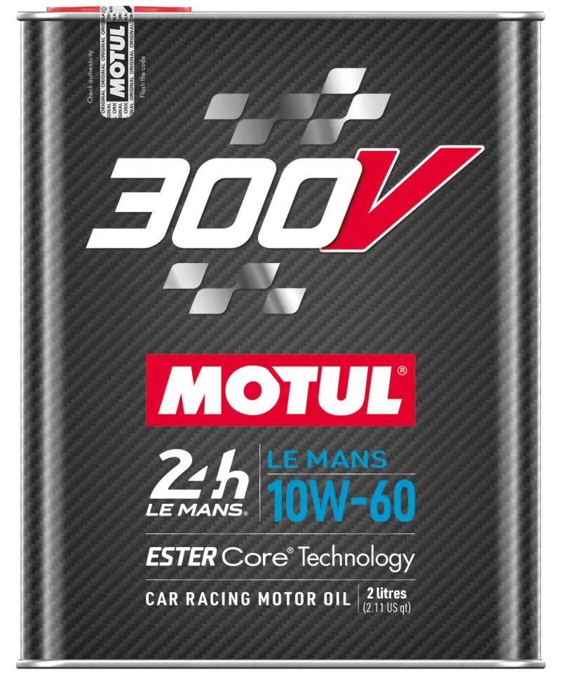 Motul 2L Synthetic-ester Racing Oil 300V Le Mans 10W60 - High-performance car racing motor oil with ESTER Core Technology, suitable for all racing engines, gasoline or Diesel, designed for endurance and drift.