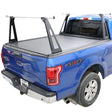 Blue pickup truck with bed rack.