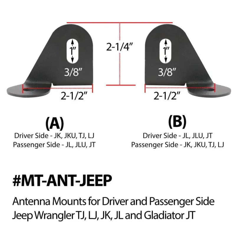 Radio antenna mount with dimensions for Jeep Pass Rugged Radio Antenna MT-ANT-JEEP-PS