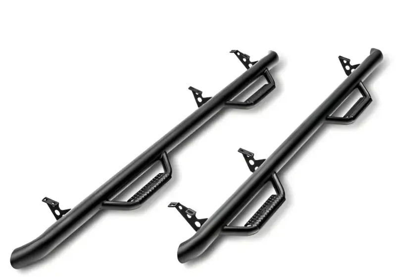 Nerf Bar With Drop Down Steps; 3 Inch Round Bent; Black Textured Matte Powder Coated; Steel; Without End Caps; Rocker