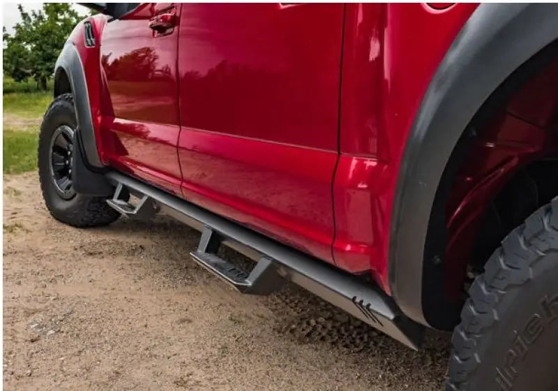 Nerf Bar With Drop Down Steps; Angular Style Straight; Textured Powder Coated Black; Steel; Without End Caps; Rocker