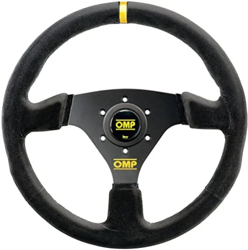OMP Targa Steering Wheel Black/Black with yellow accents, designed for performance and style.
