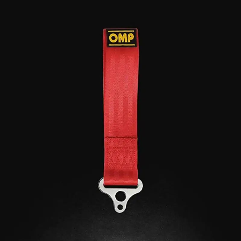 Red fabric tow strap with metal attachment for OMP Tow Hook stainless 100mm medium