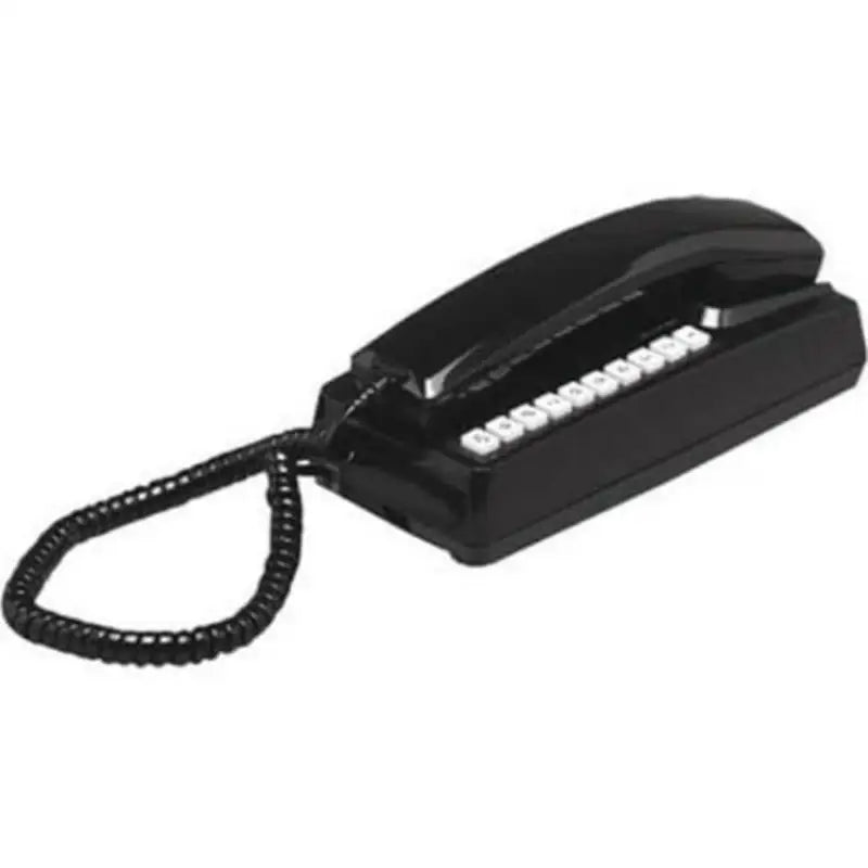 Black desk phone with coiled cord from Newmar Phone Station White lineup