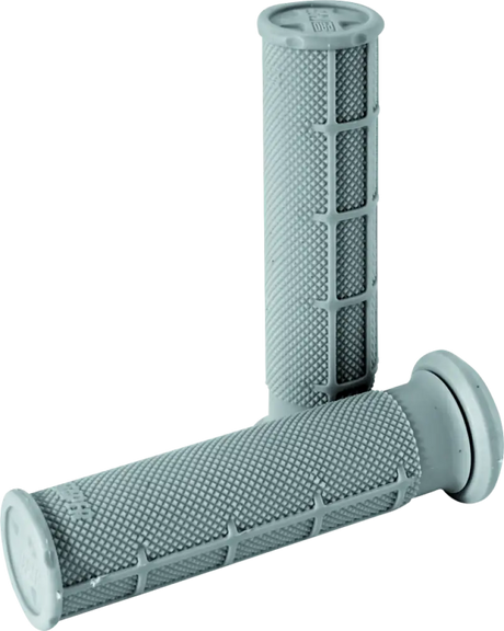 Gray textured handlebar grips with soft light gray waffle pattern for ATV riding