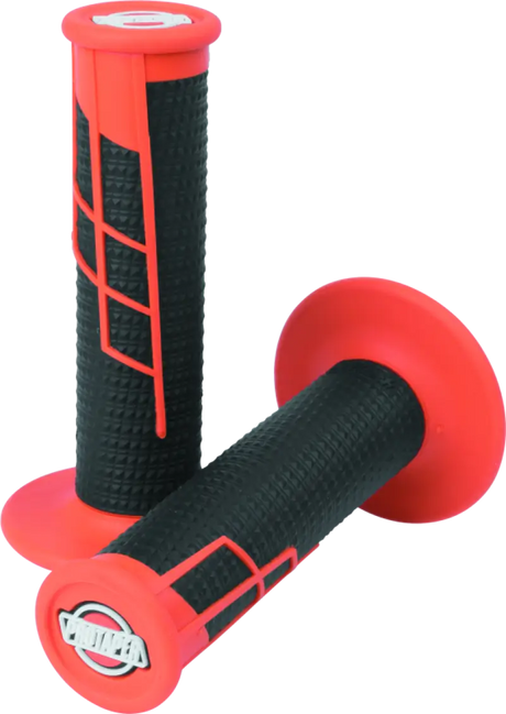 Red and black waffle grip on ProTaper Clamp-On 1/2 handlebar for orange black style