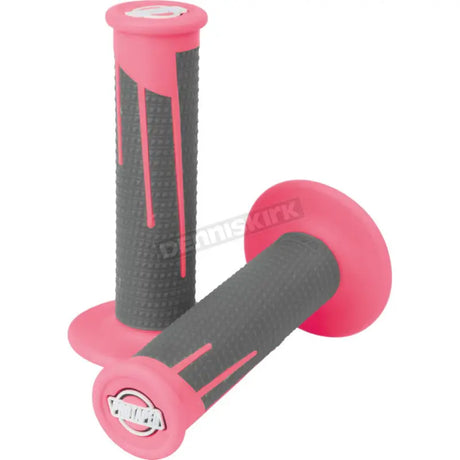 Pink and gray ProTaper grips with neon pink dark handlebar grips for motorcycle riding