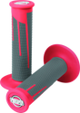 Pink and gray motorcycle handlebar grips with red dark gray accents for ProTaper grips