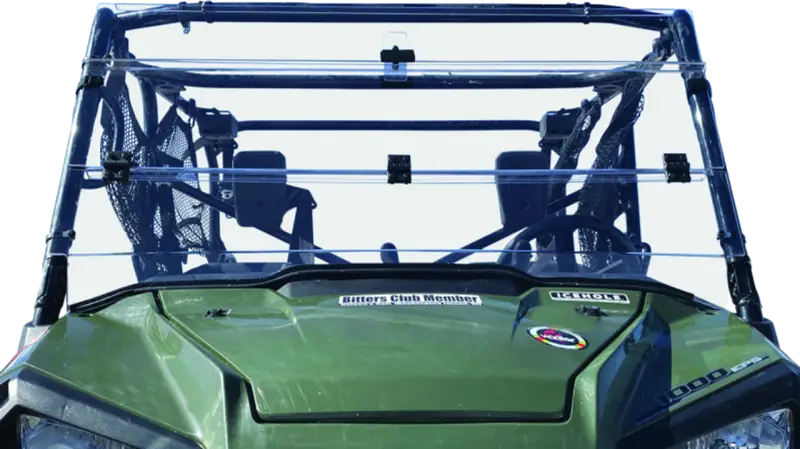 Green utility vehicle on QuadBoss Honda SXS1000 Pioneer Windshield accessory