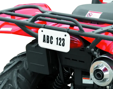ATV license plate displayed with Quadboss ATV License Plate Kit in white