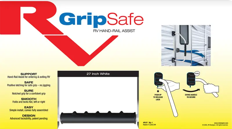 R127 Rv Designer Gripsafe Handrail Assist 27’ White - Entry Step Hand Rail