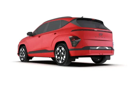 Red Hyundai Kona SUV with Rally Armor Black UR Mud Flaps and Red Logo