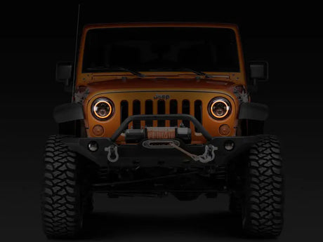 Raxiom 97-18 Jeep Wrangler TJ/JK Axial Halo Headlights w/ DRL Amber Signals- Blk Hsng (Clear Lens) - Truck & Automotive