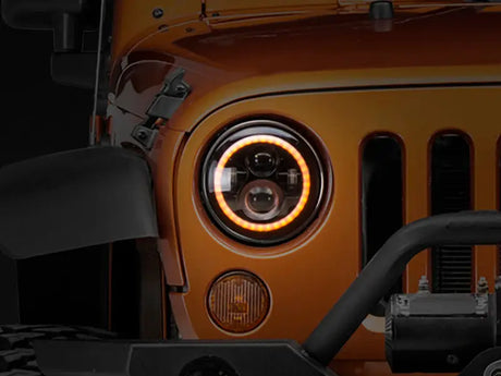 Raxiom 97-18 Jeep Wrangler TJ/JK Axial Halo Headlights w/ DRL Amber Signals- Blk Hsng (Clear Lens) - Truck & Automotive