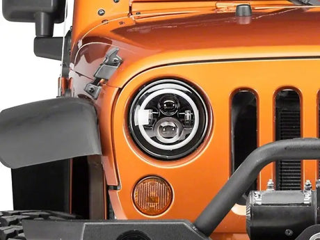 Raxiom 97-18 Jeep Wrangler TJ/JK Axial Halo Headlights w/ DRL Amber Signals- Blk Hsng (Clear Lens) - Truck & Automotive