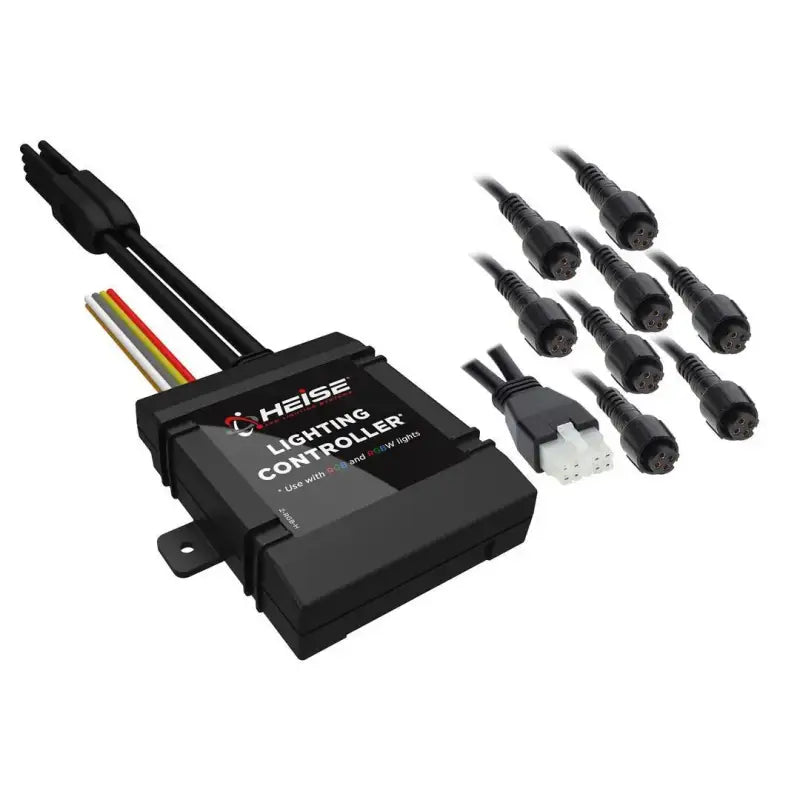 Black RGB Control Box with multiple connector cables for RGB control setups