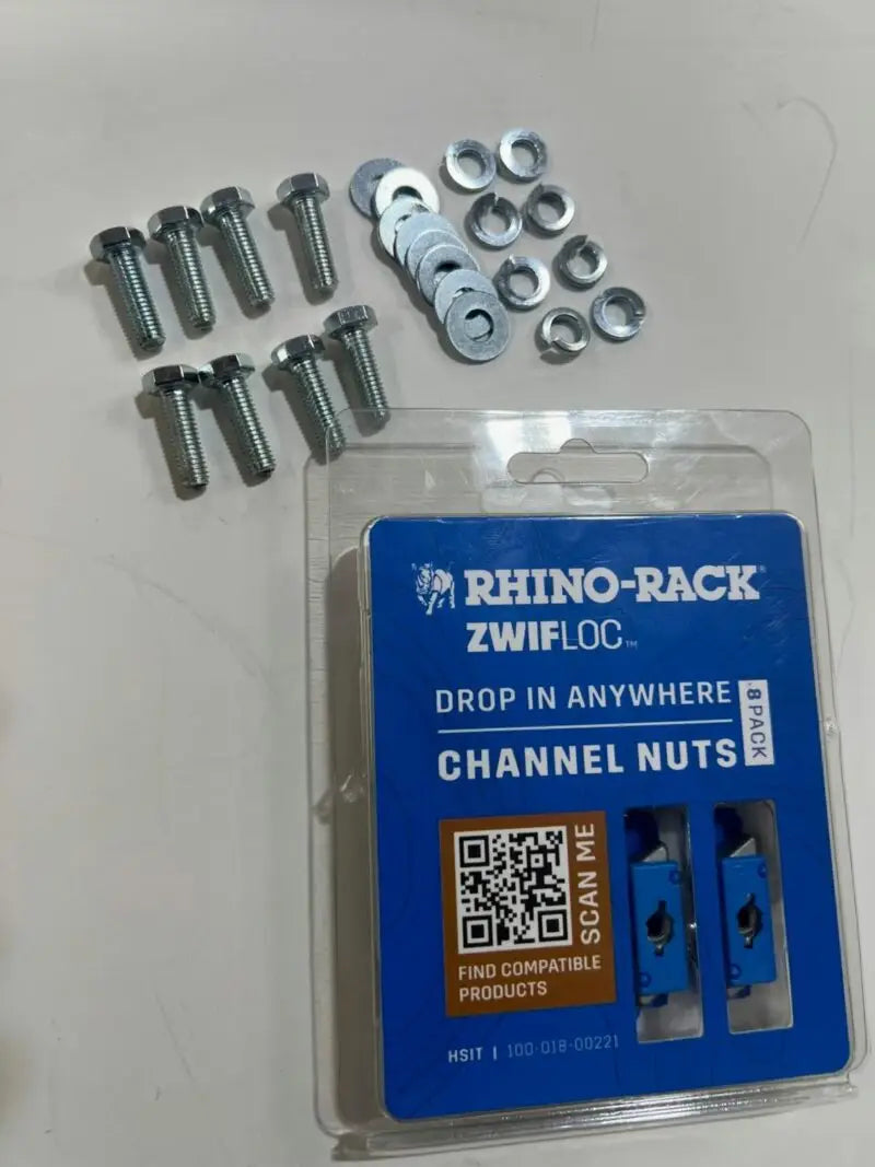 Rhino Rack Zwifloc channel nuts with bolts and washers for secure rack installation