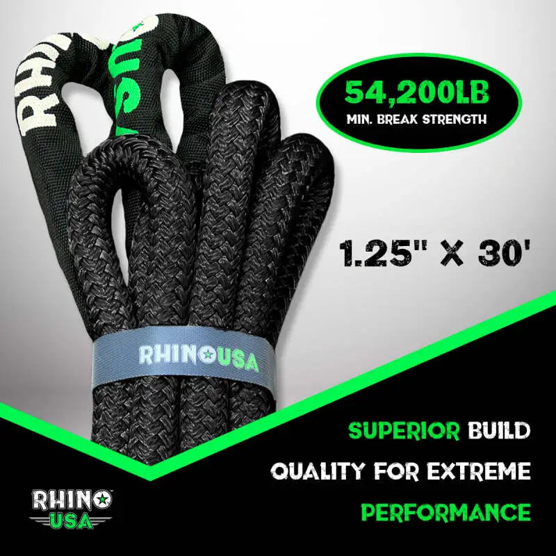 Rhino USA Kinetic Energy Recovery Rope (1.25In X 30Ft) Black - Rhino USA