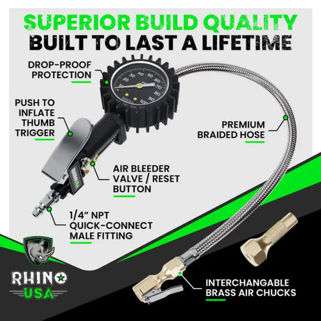Rhino USA 100 Psi Analog Tire Inflator Gauge - Rhino USA