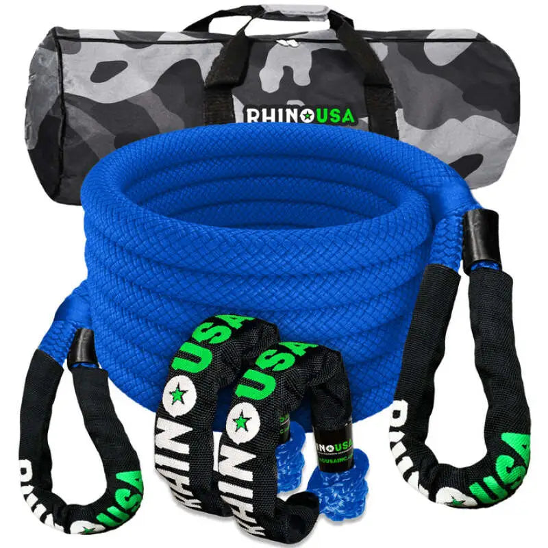 Rhino USA 7/8In X 30Ft Kinetic Rope Recovery Kit W/Soft Shackles (Blue) - Rhino USA