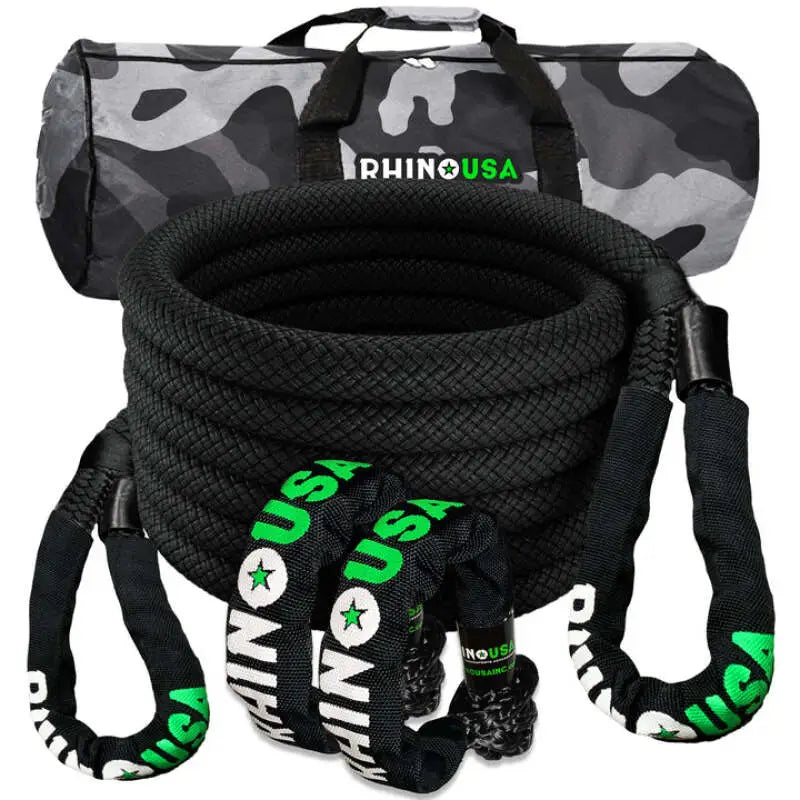 Rhino USA 7/8In X 30Ft Kinetic Rope Recovery Kit W/Soft Shackles (Black) - Rhino USA