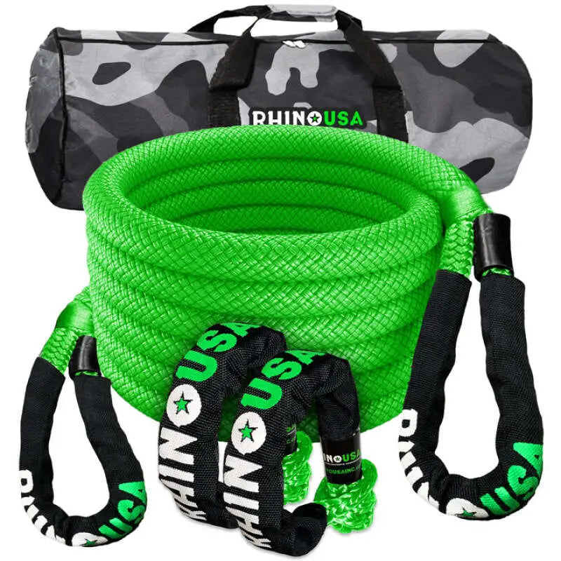 Rhino USA 7/8In X 30Ft Kinetic Rope Recovery Kit W/Soft Shackles (Green) - Rhino USA