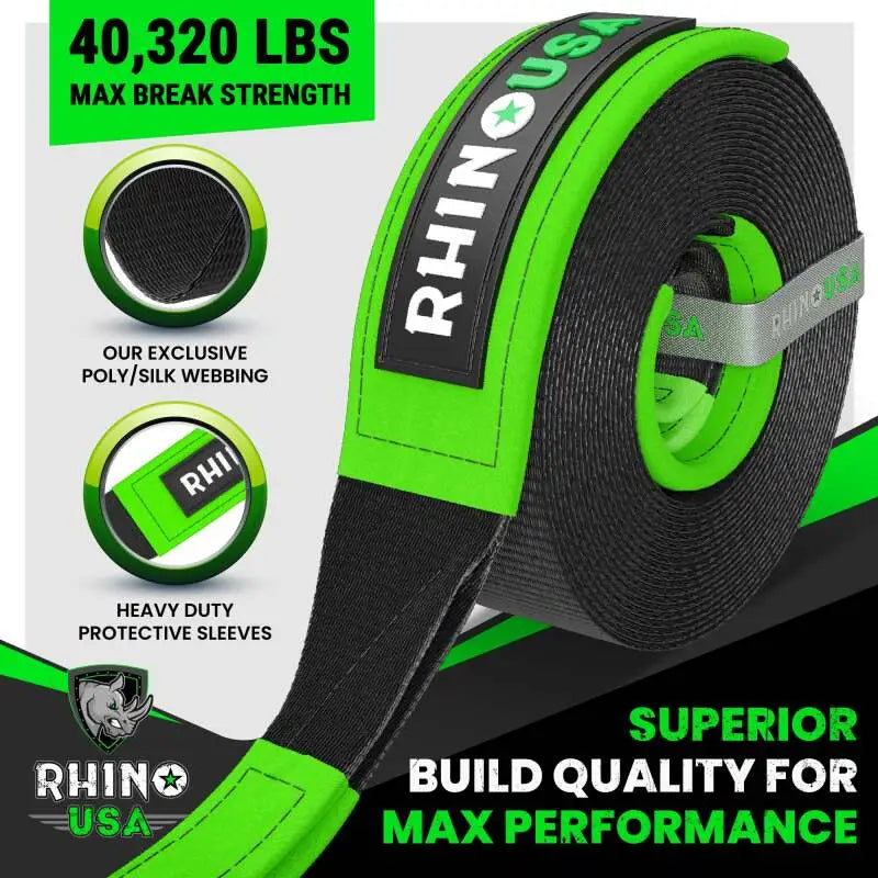 Rhino USA Recovery Tow Strap 4Inx30Ft (Black) - Rhino USA