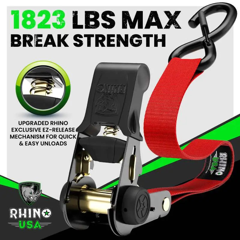 Rhino USA Medium Duty Ratchet Strap Tie-Down 4-Pack (Green) - Rhino USA