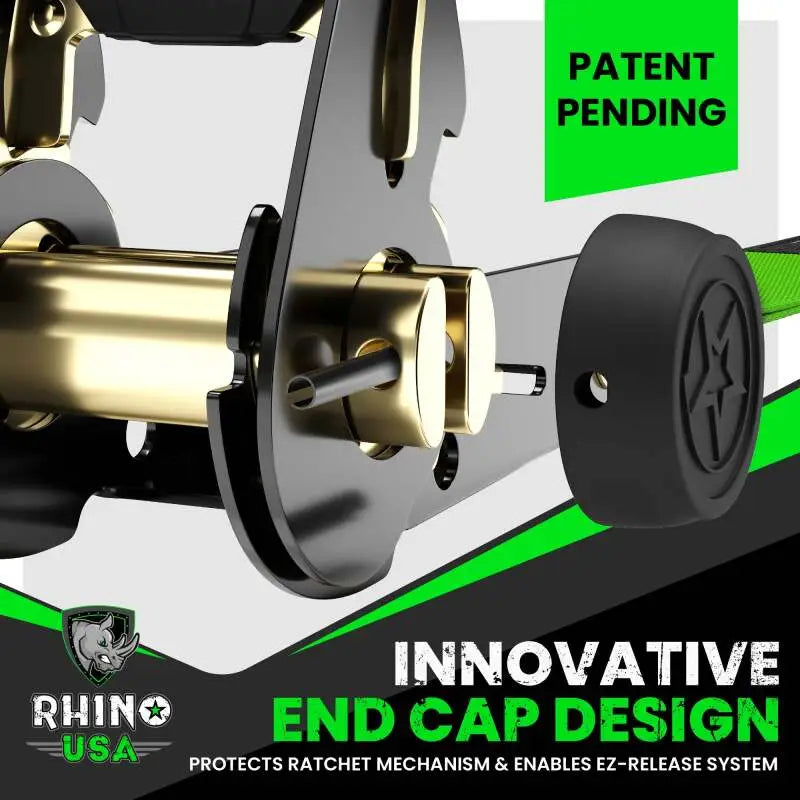 Rhino USA Medium Duty Ratchet Strap Tie-Down 4-Pack (Green) - Rhino USA