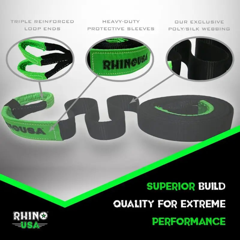 Rhino USA Recovery Tow Strap 2Inx20Ft (Black) - Rhino USA