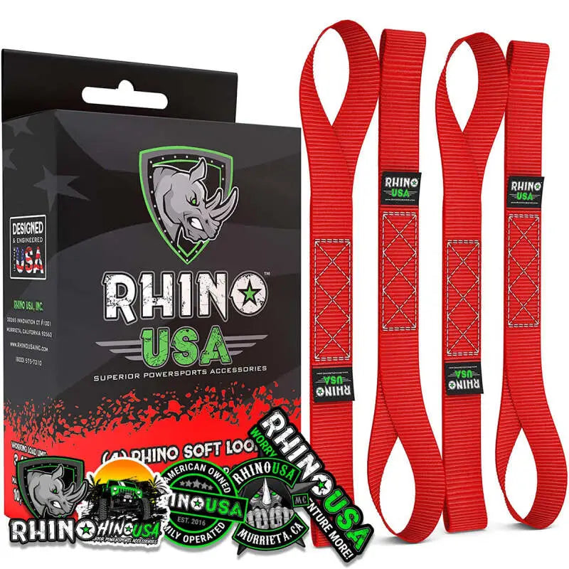 Rhino USA Soft Loops Motorcycle Tie-Down Set 4-Pack Red - Rhino USA